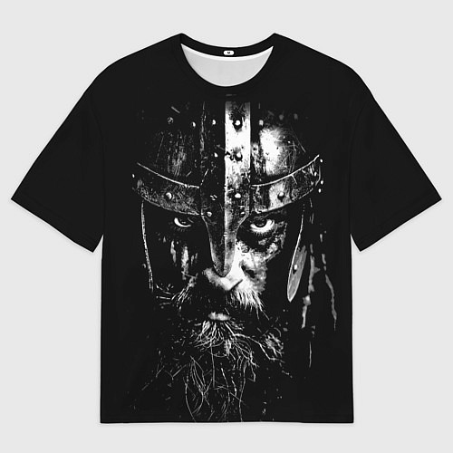 Мужская футболка оверсайз Суровый викинг в железном шлеме / 3D-принт – фото 1