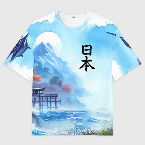 Мужская футболка оверсайз Японский морской пейзаж - нейроарт / 3D-принт – фото 1