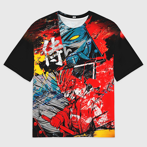 Мужская футболка оверсайз Самурай и демон Они / 3D-принт – фото 1