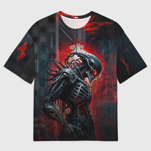 Мужская футболка оверсайз Зловещий демонический киборг-скелетор / 3D-принт – фото 1