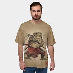Футболка оверсайз мужская Жаба самурай - каллиграфия, цвет: 3D-принт — фото 2