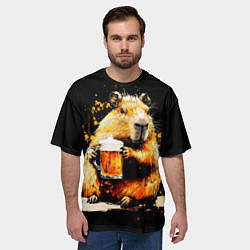Футболка оверсайз мужская Капибара с кружкой пива, цвет: 3D-принт — фото 2