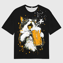 Мужская футболка оверсайз Кот поет под пиво