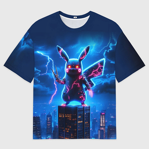 Мужская футболка оверсайз Пикачу в роли Годзиллы - неоновое свечение / 3D-принт – фото 1