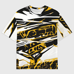 Футболка оверсайз мужская Жёлто-чёрная агрессивная абстракция на белом фоне, цвет: 3D-принт