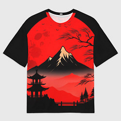 Мужская футболка оверсайз Красный закат и горы