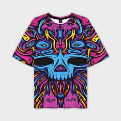 Футболка оверсайз мужская Skull tatoo steel, цвет: 3D-принт