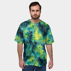 Футболка оверсайз мужская Тай-дай текстура - желто-зеленый акцент, цвет: 3D-принт — фото 2