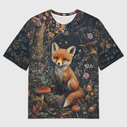 Мужская футболка оверсайз Милый лисенок в лесу