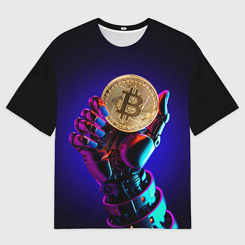 Мужская футболка оверсайз Биткойн в руке киборга / 3D-принт – фото 1