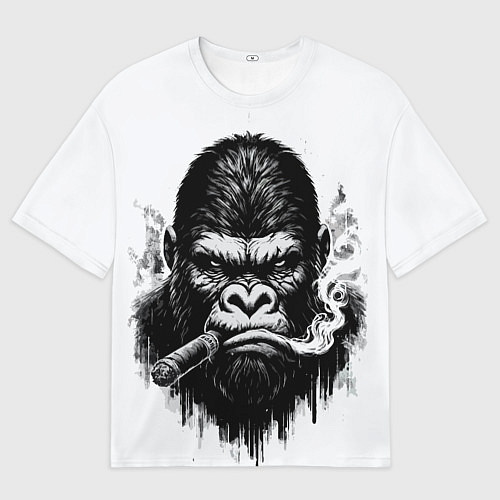 Мужская футболка оверсайз Горилла с сигарой / 3D-принт – фото 1