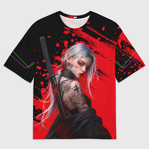 Мужская футболка оверсайз Татуированная девушка аниме с катаной / 3D-принт – фото 1