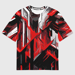 Футболка оверсайз мужская Red and white abstraction on a black background, цвет: 3D-принт