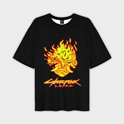 Мужская футболка оверсайз Cyberpunk 2077 fire logo