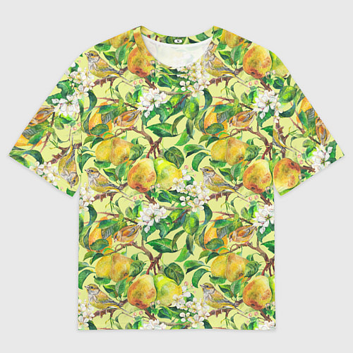 Мужская футболка оверсайз Птица на грушевом дереве / 3D-принт – фото 1