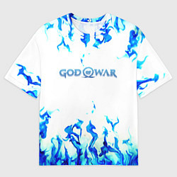 Мужская футболка оверсайз God of War синий огонь