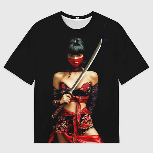 Мужская футболка оверсайз Восточная девушка - самурай / 3D-принт – фото 1