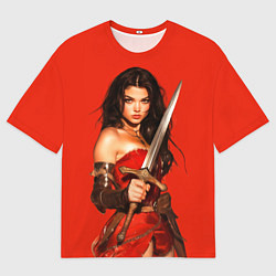Мужская футболка оверсайз Ассасин - девушка с мечем