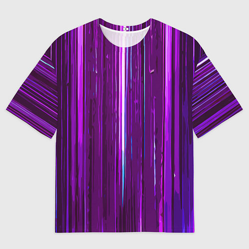 Мужская футболка оверсайз Вертикальные фиолетовые линии на чёрном фоне / 3D-принт – фото 1