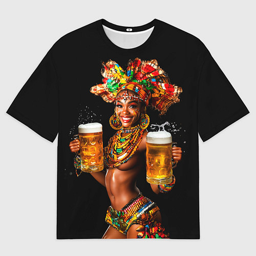 Мужская футболка оверсайз Пиво африканское - подача топлес / 3D-принт – фото 1
