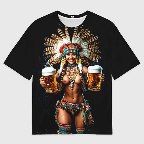 Мужская футболка оверсайз Индейское пиво - фирменное подача / 3D-принт – фото 1