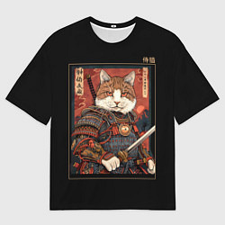 Мужская футболка оверсайз Кот - рыцарь самурай