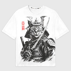 Футболка оверсайз мужская Кот рыцарь самурай, цвет: 3D-принт