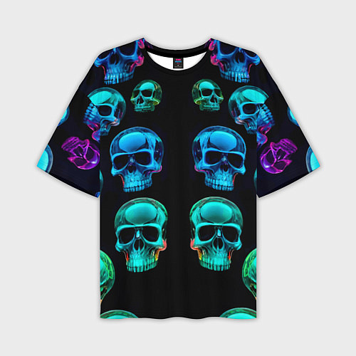 Мужская футболка оверсайз Neon skulls - ai art pattern / 3D-принт – фото 1