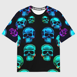 Футболка оверсайз мужская Neon skulls - ai art pattern, цвет: 3D-принт