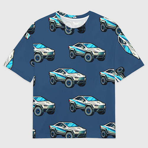 Мужская футболка оверсайз Тесла киберпанк паттерн с машинками / 3D-принт – фото 1