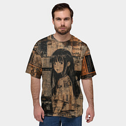 Футболка оверсайз мужская Девчонка на фоне газетных вырезок, цвет: 3D-принт — фото 2