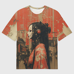 Мужская футболка оверсайз Девушка-андроид в кимоно
