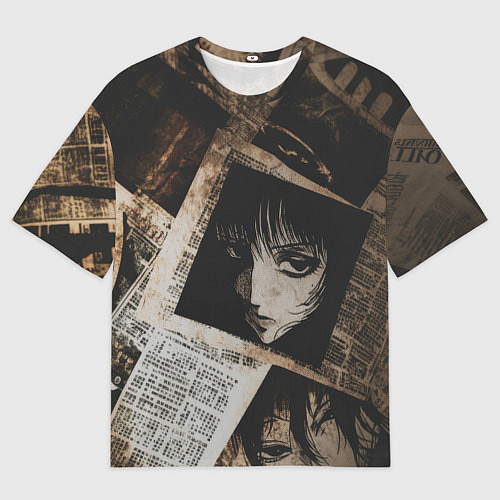 Мужская футболка оверсайз Иллюстрация из манги на газетах / 3D-принт – фото 1
