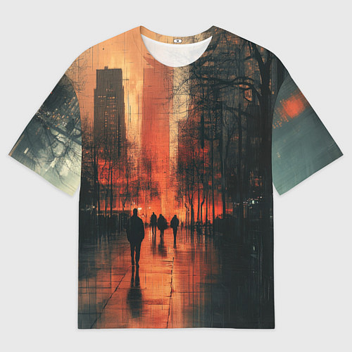 Мужская футболка оверсайз Осенний городской вечер / 3D-принт – фото 1