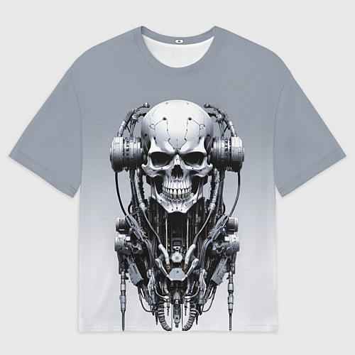 Мужская футболка оверсайз Cool cyber skull - ai art fantasy / 3D-принт – фото 1