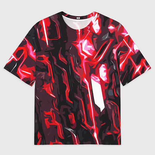 Мужская футболка оверсайз Красно-чёрная киберпанк абстракция / 3D-принт – фото 1