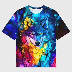 Мужская футболка оверсайз Кислотный волк