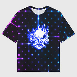 Мужская футболка оверсайз Киберпанк неоновый паттерн