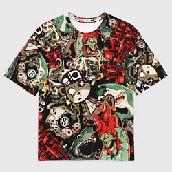 Футболка оверсайз мужская Граффити плюшевого медведя среди акул азарта, цвет: 3D-принт