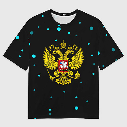 Мужская футболка оверсайз Герб РФ голубые краски / 3D-принт – фото 1