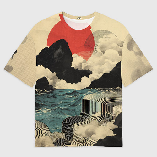 Мужская футболка оверсайз Ретро пейзаж в Японском стиле / 3D-принт – фото 1