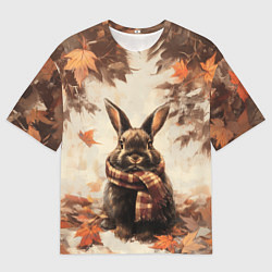 Мужская футболка оверсайз Кролик в клетчатом шарфе