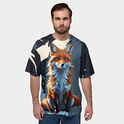 Футболка оверсайз мужская Лиса на ночном фоне, цвет: 3D-принт — фото 2
