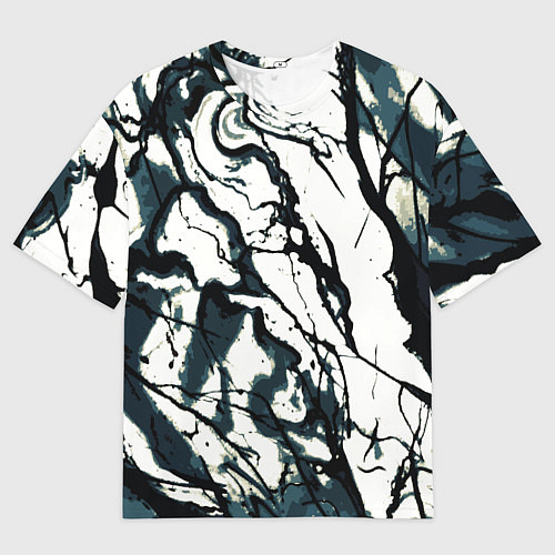 Мужская футболка оверсайз Абстрактная текстура мрамор белый с тёмно-синим / 3D-принт – фото 1