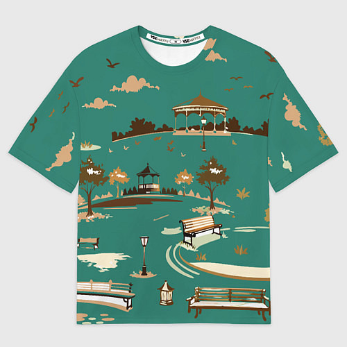 Мужская футболка оверсайз Осенний городской парк / 3D-принт – фото 1