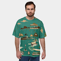 Футболка оверсайз мужская Осенний городской парк, цвет: 3D-принт — фото 2