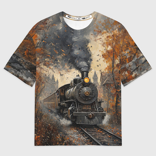 Мужская футболка оверсайз Ретро иллюстрация с паровозом / 3D-принт – фото 1