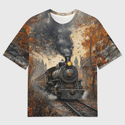 Мужская футболка оверсайз Ретро иллюстрация с паровозом