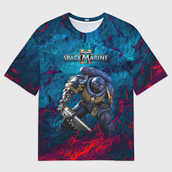 Мужская футболка оверсайз Warhammer 40000 space marine 2 ультрамарин