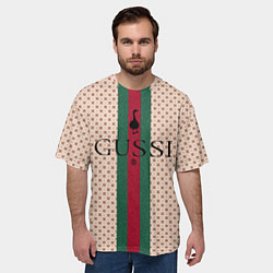 Футболка оверсайз мужская Гусси - зелено-красная полоса, цвет: 3D-принт — фото 2